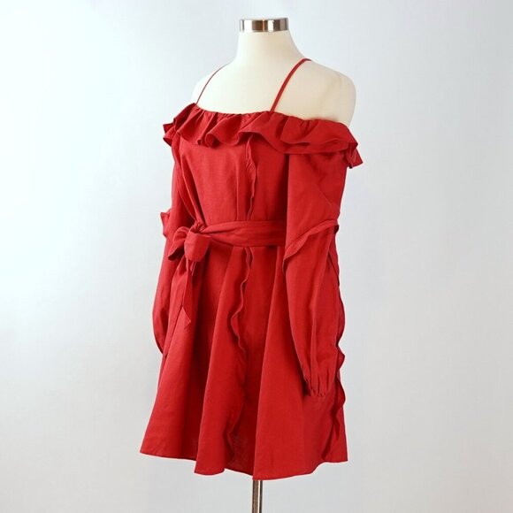 Marissa Webb Off Shoulder Linen Belted Ruffled Sun Dress - Size XS - EUC - Picture 2 of 6